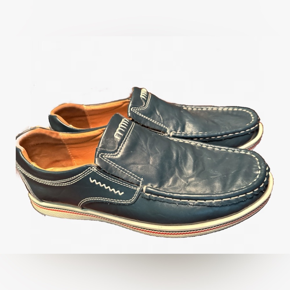 Men's Leather Urban Loafer Nautical Navy Slip on Comfort Driving Shoe Size 9 - Picture 4 of 13